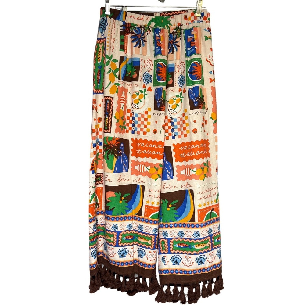 Sugarlips Curve Pants Womens 1X Vacanza Italiana Multicolor Tassel Fringe New